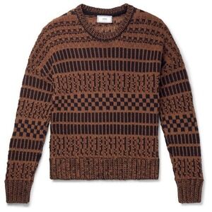 Men's AMI Paris Alexandre Mattiussi Brown Cotton Linen Knit Stripe Sweater Sz L